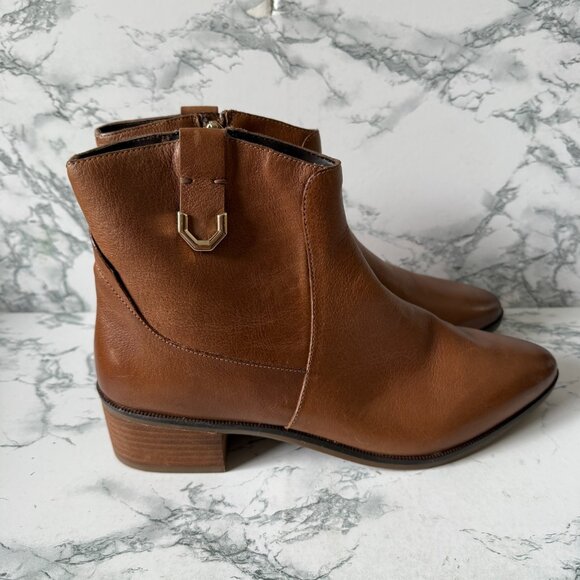 Cole Haan Women 8.5 Maci Boot Ankle Bootie Tan Leather Pointed Toe Heel Shoe - Picture 1 of 8